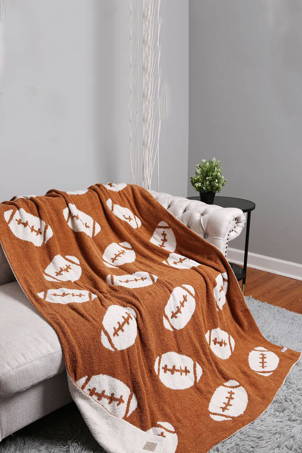 White Leopard & Rugby Football Print Flannel Blanket