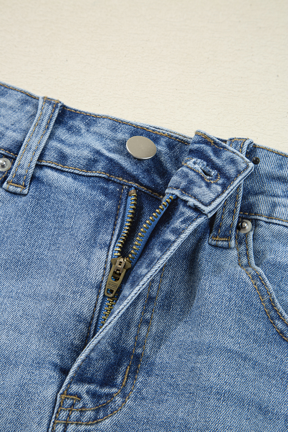 Sail Blue Dearlove Irregular Distressed Bottom Denim Midi Skirt