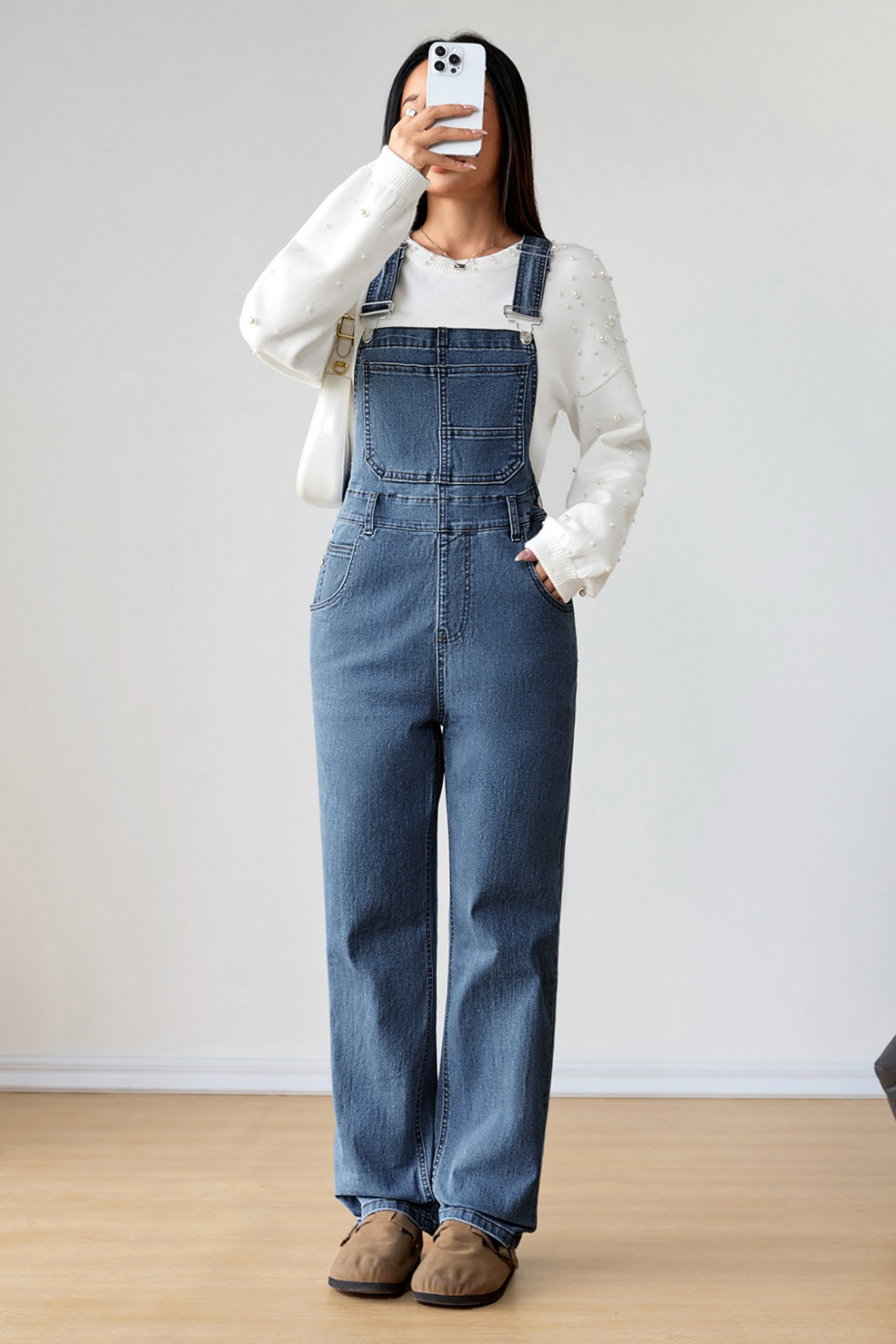 Light Blue Retro Bib Pocket Buckle Straps Casual Denim Jumpsuit