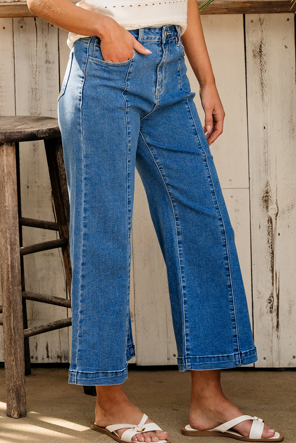 Black Plain Seam Detail Flared Bottom Ankle Length Jeans