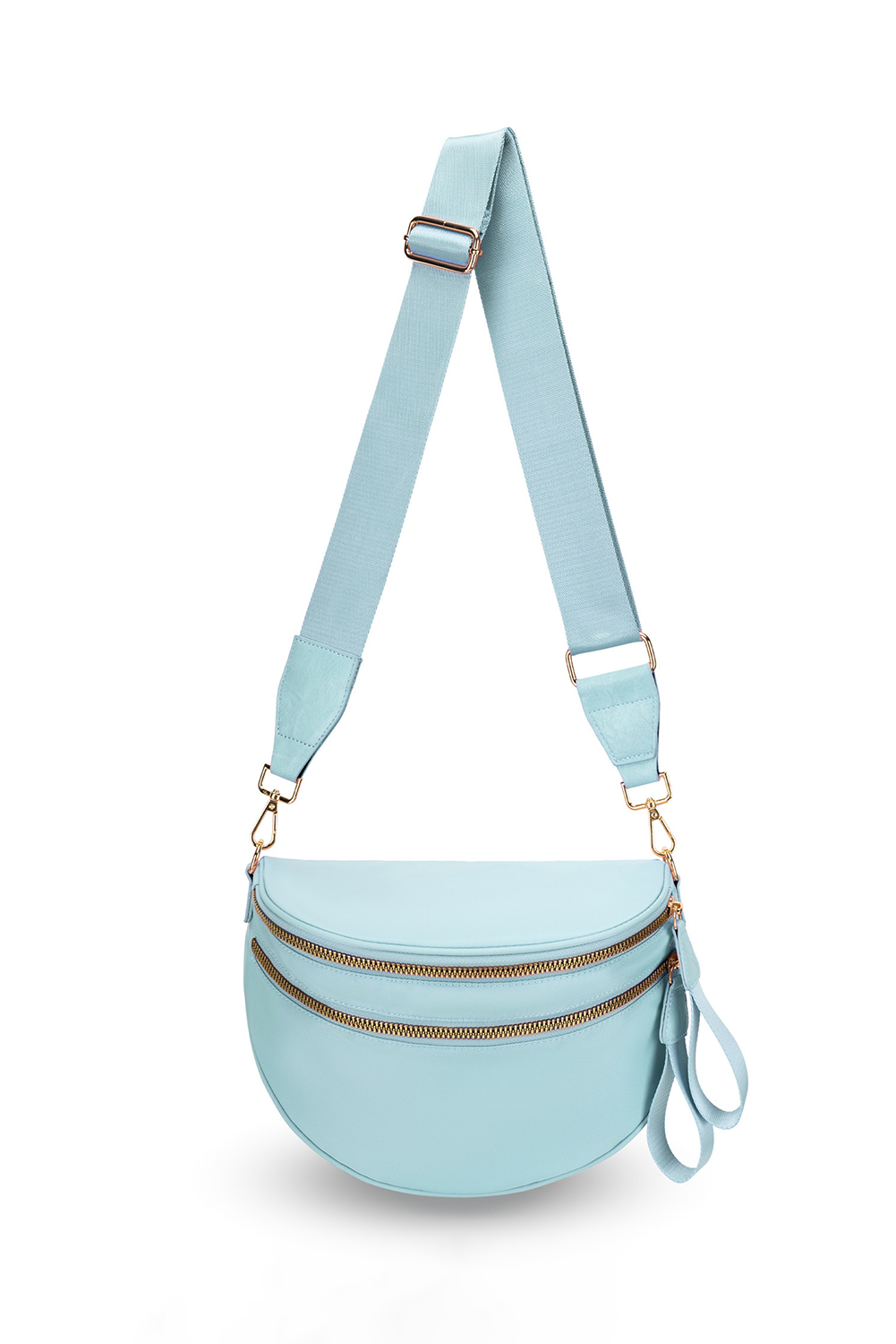 Light Grey Double Zip Crescent Shape Adjustable Sling Bag