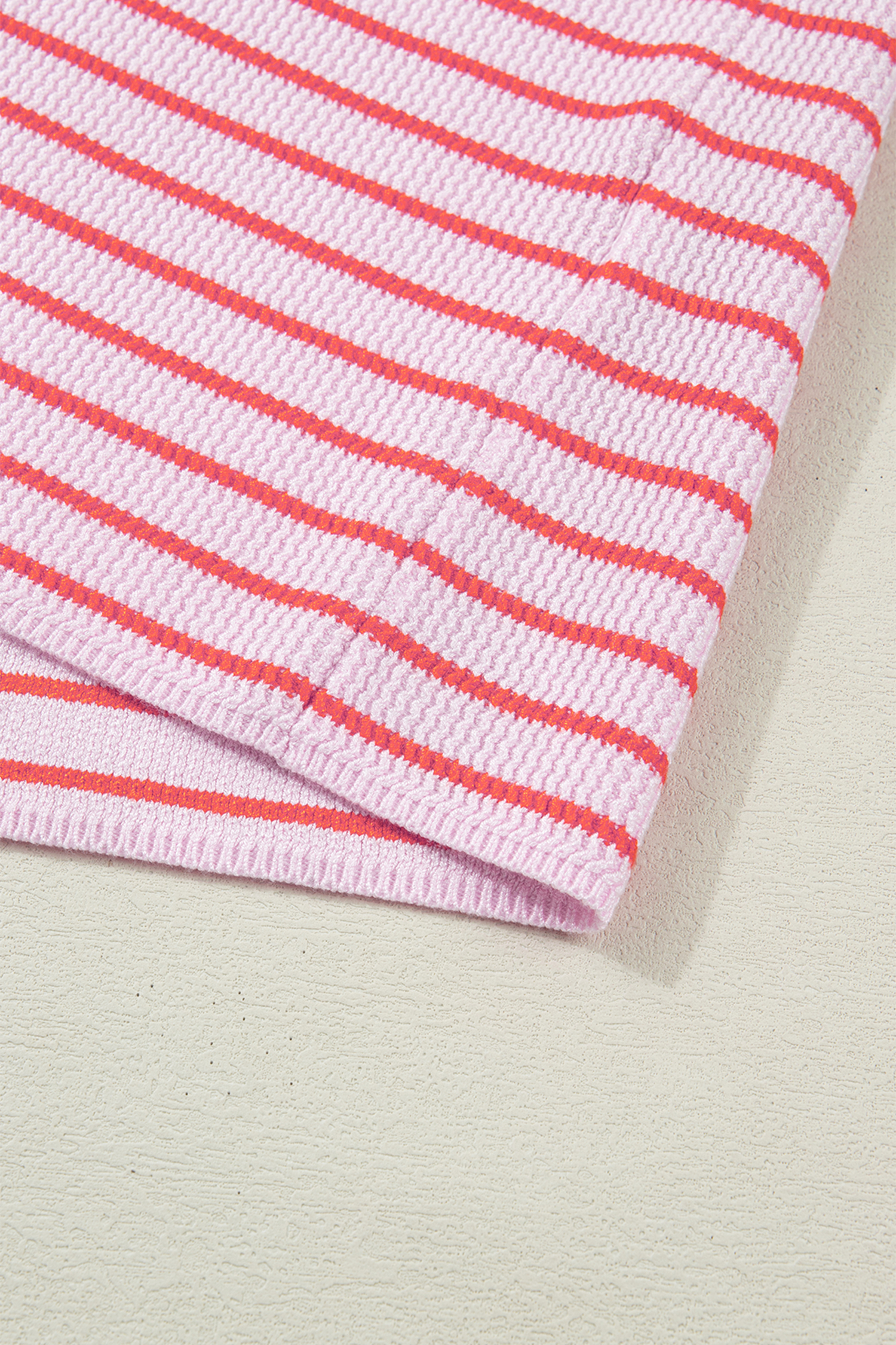 Pink Stripe Textured Knit Sleeveless Casual Sweater Top