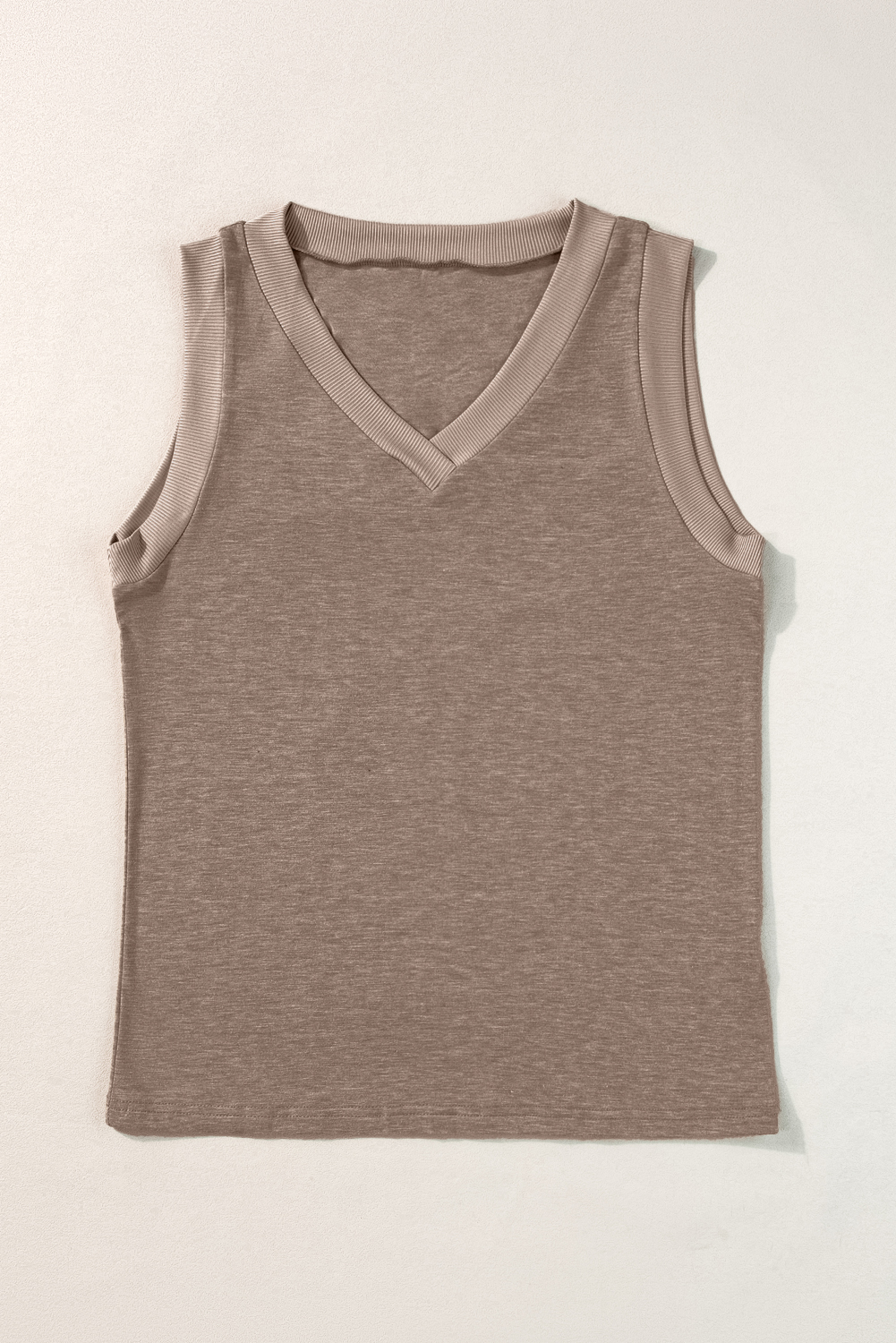 Black Ribbed V Neck Tank