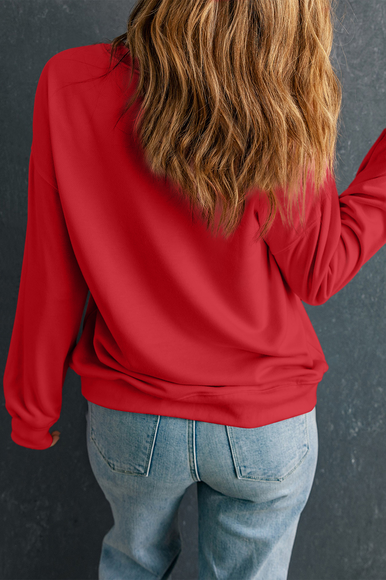Red HEART Embroidered Patched Graphic Valentine Sweatshirt
