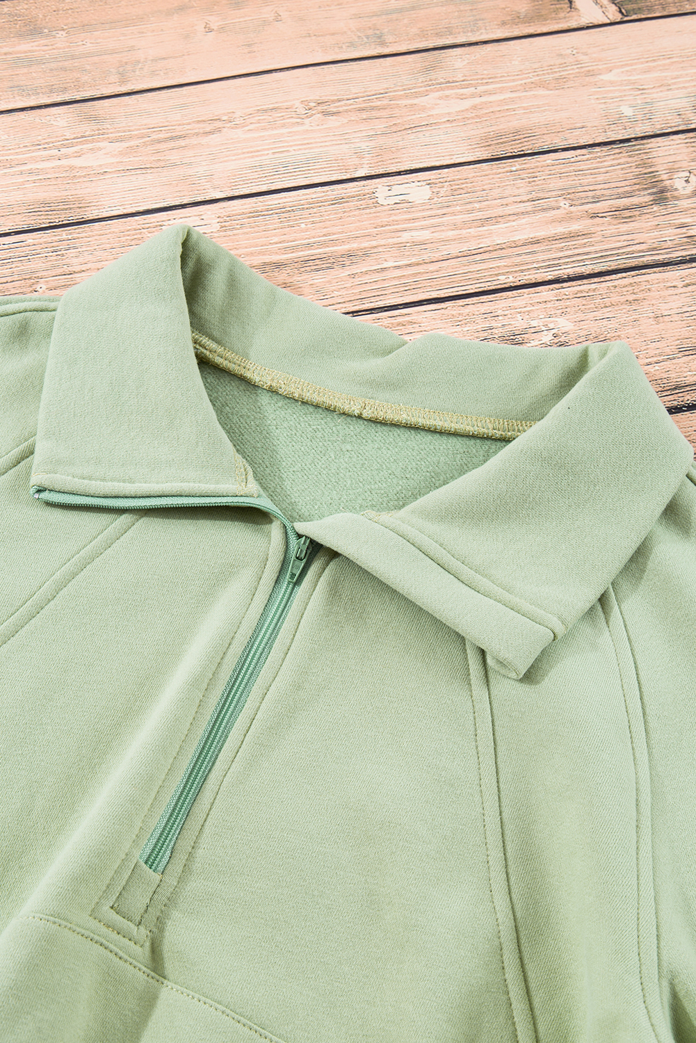 Smoke Green Fleece Lined Zip Up Stand Collar Thumbhole Sleeve Sweatshirt
