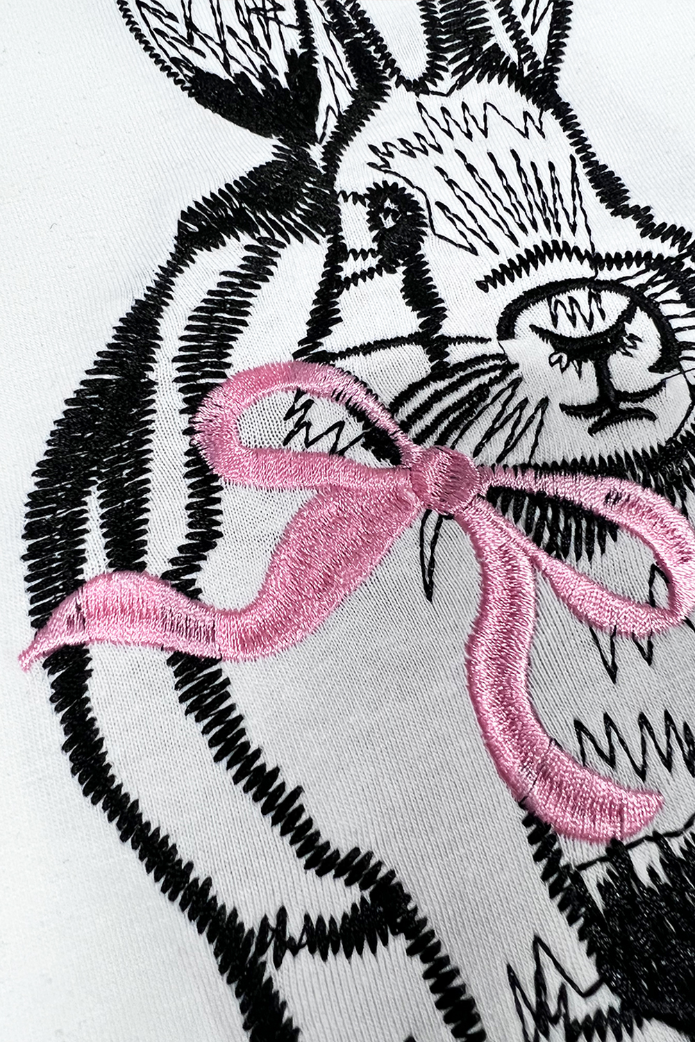 White Bunny Embroidered Bow Graphic Tee