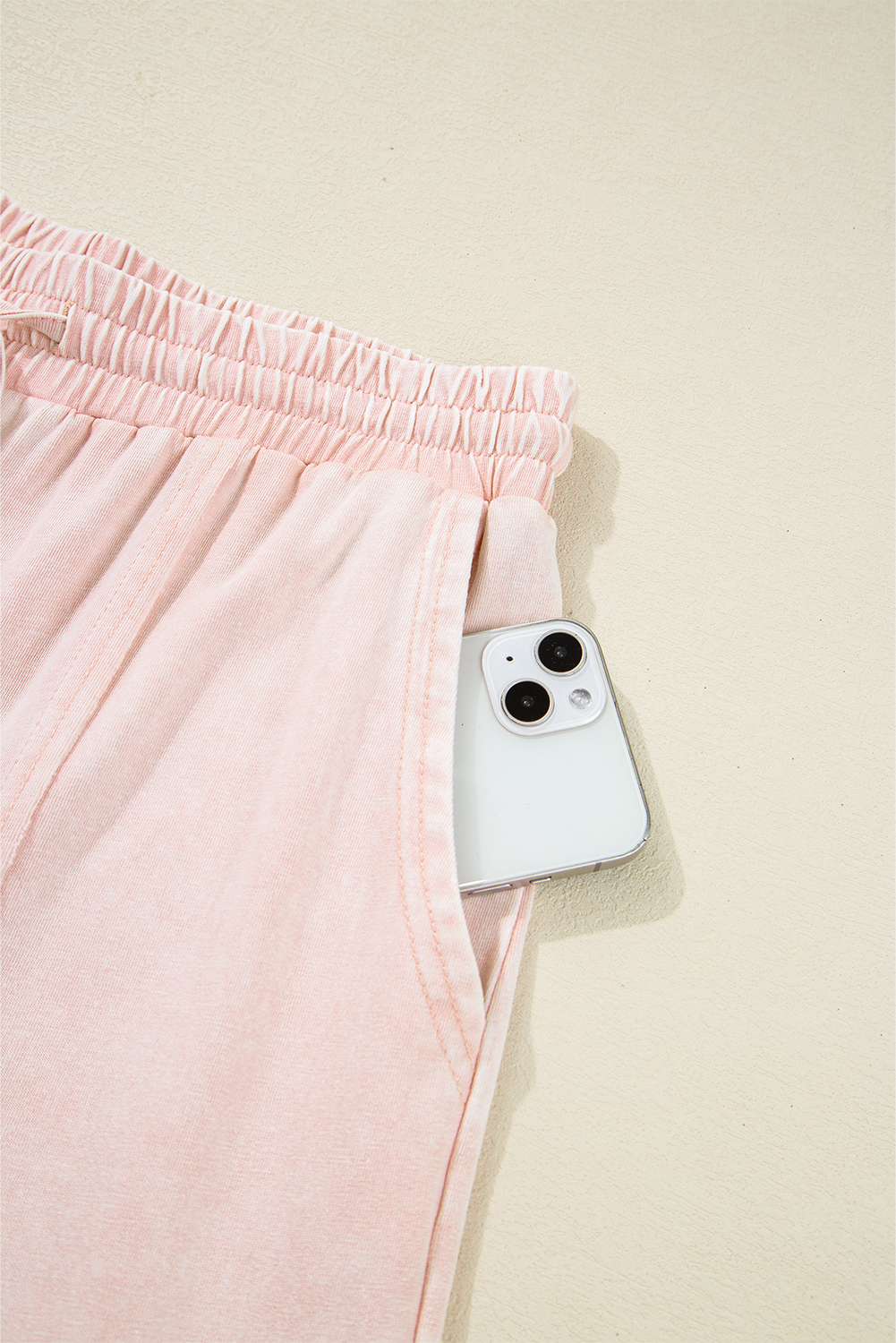 Pink Flower Patch Mineral Washed Terry Knit Cropped Wide Leg Pants
