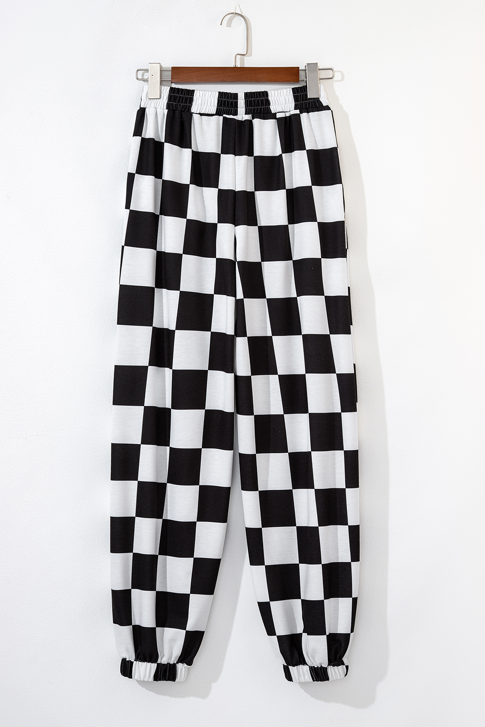 Black 2-Tone Checked Print High Waist Wide Leg Pants