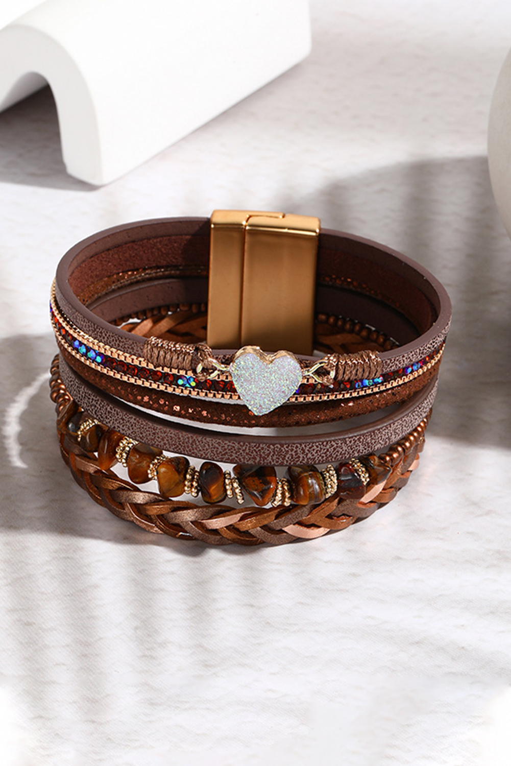 Pink Leopard Letter Print Heart Shaped Magnetic Buckle Bracelet