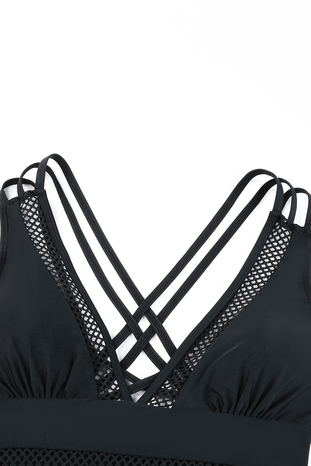 Dearlovers Black Solid Mesh One Piece Swimsuit