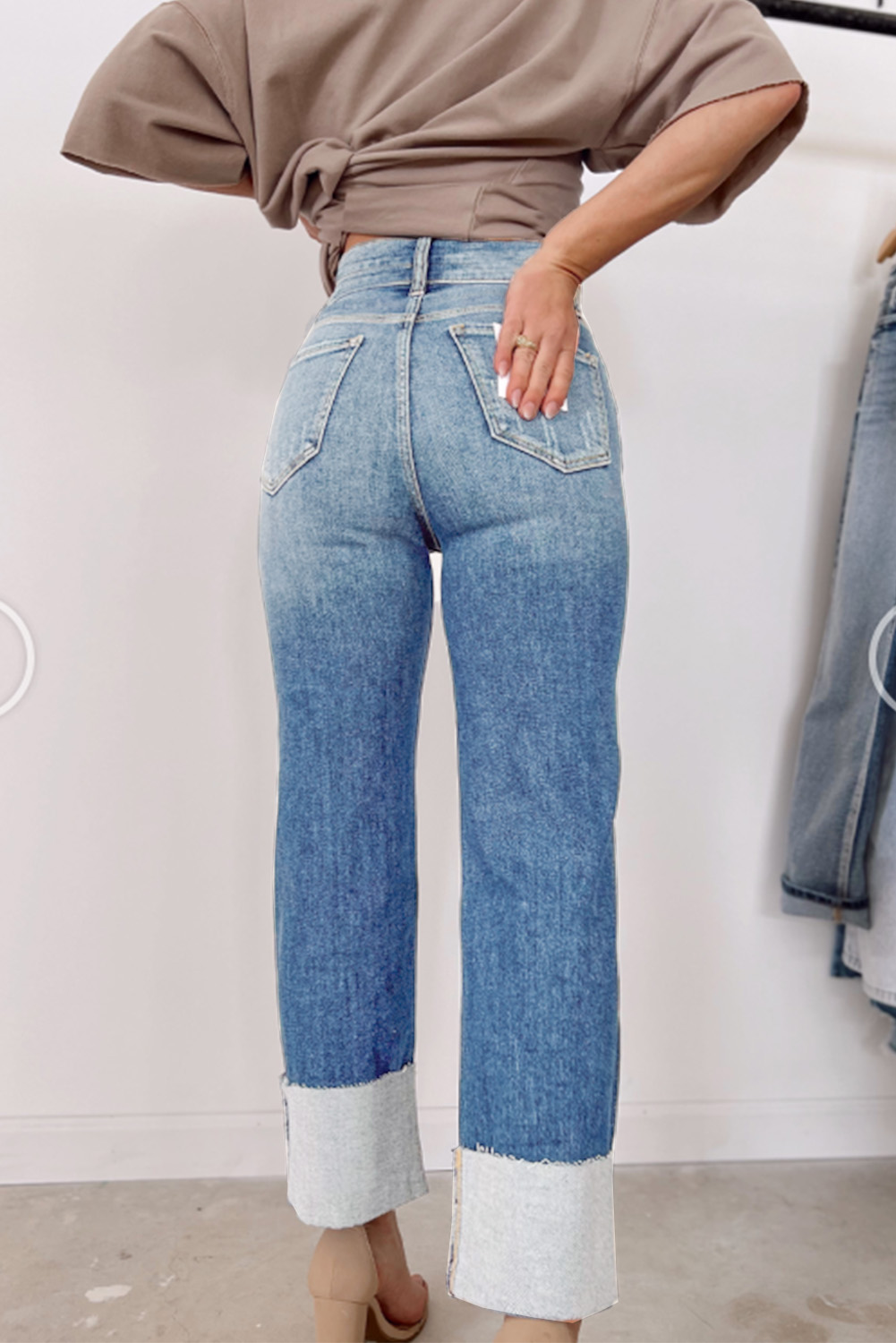 High Waist Distressed Straight Leg Jeans