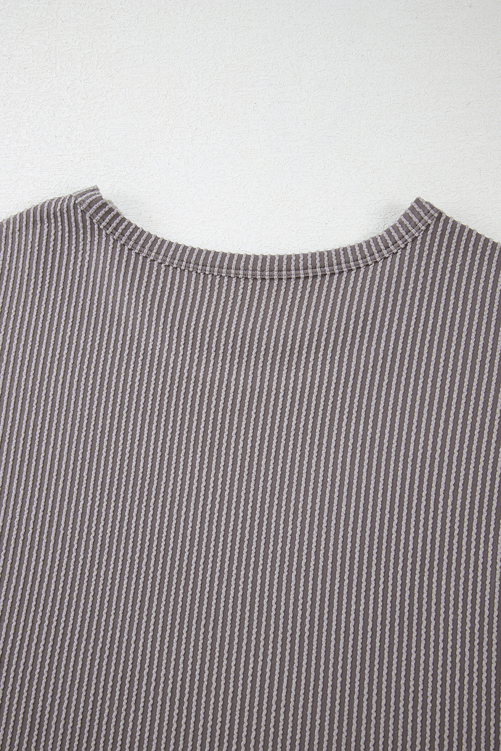 Gray Twisted Rib Wide Sleeve Crew Neck T Shirt
