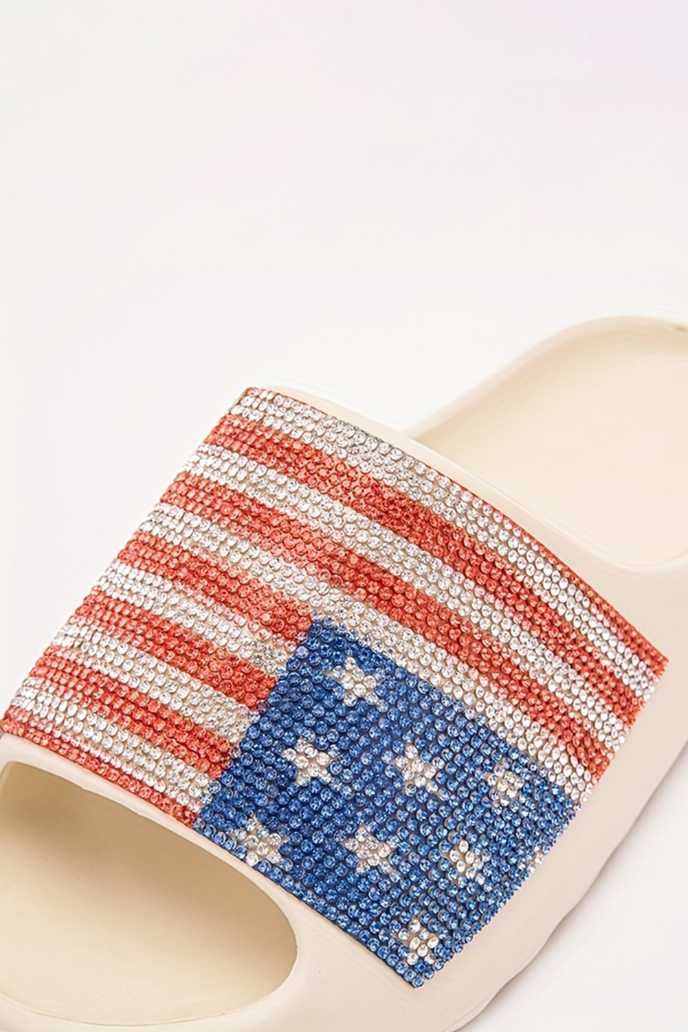 Black Rhinestone American Flag Thick Sole Slippers