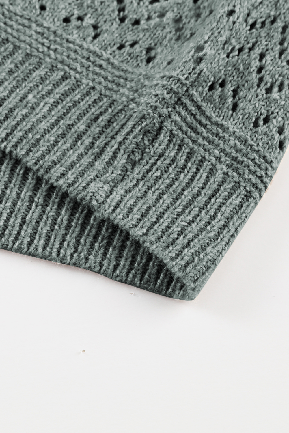 Sky Blue Eyelet Pattern Detail V Neck Drop Shoulder Sweater