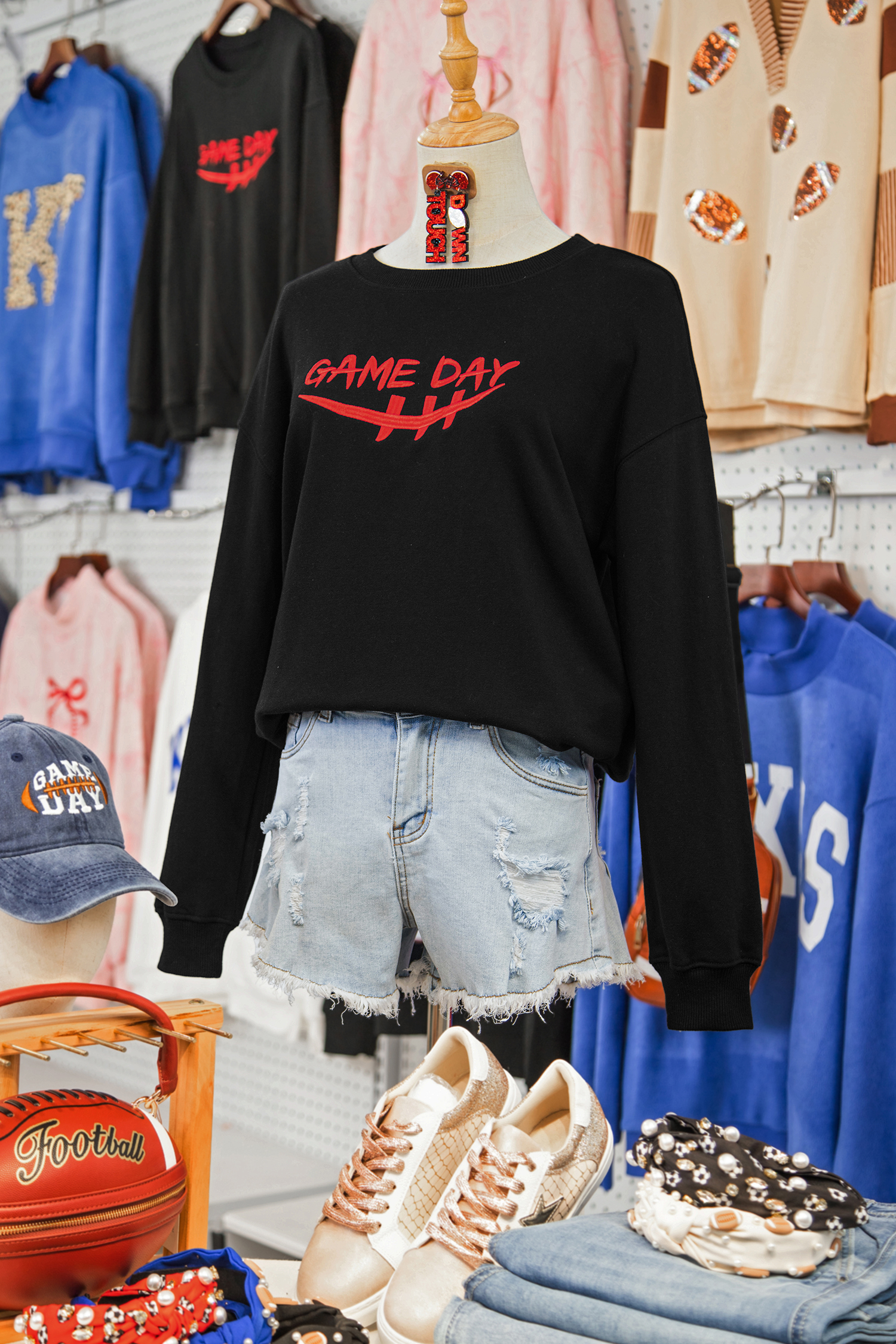 Black GAME DAY Embroidered Graphic Casual Pullover Sweatshirt