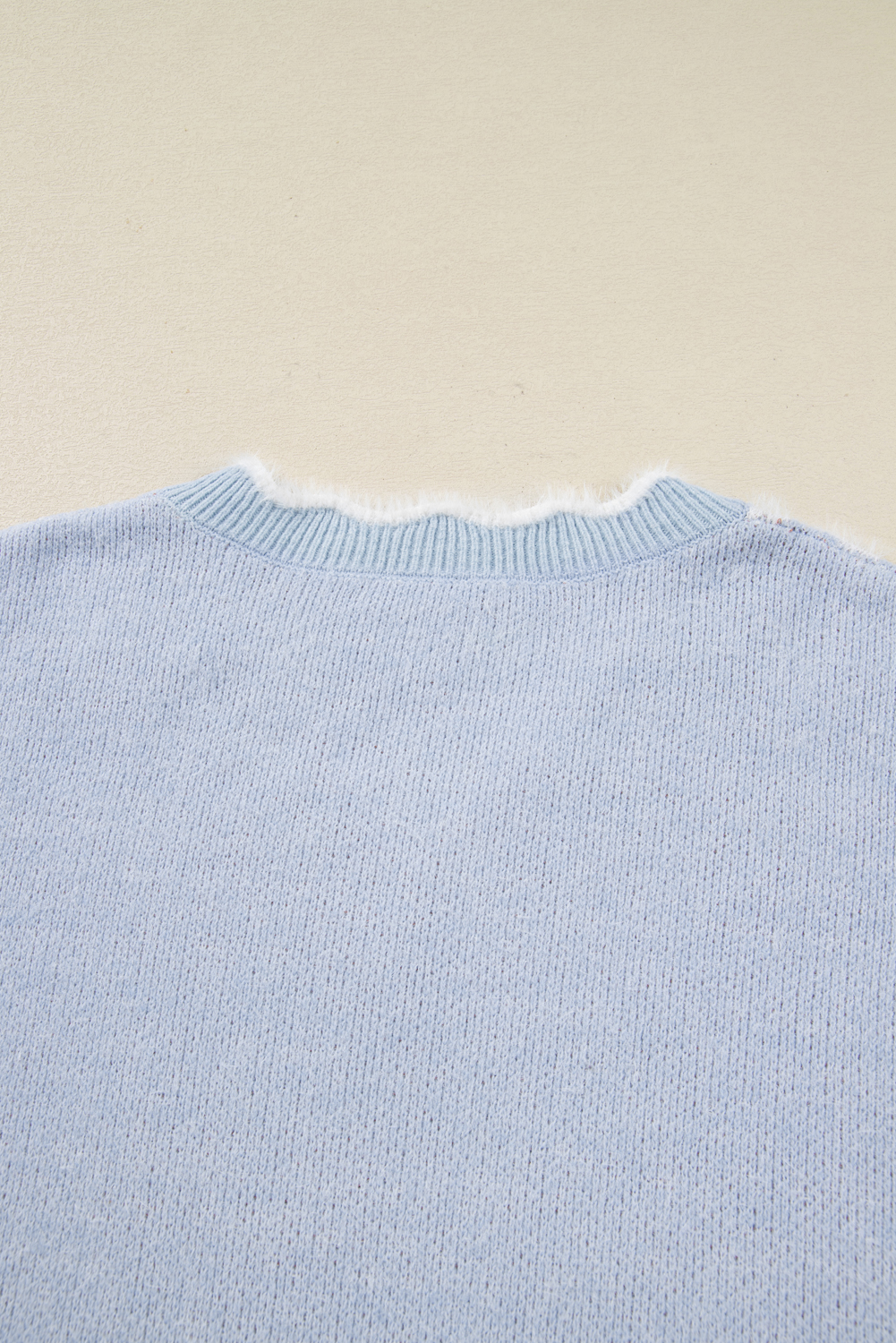 Gray Fuzzy Flower Scalloped V Neck Plus Sweater