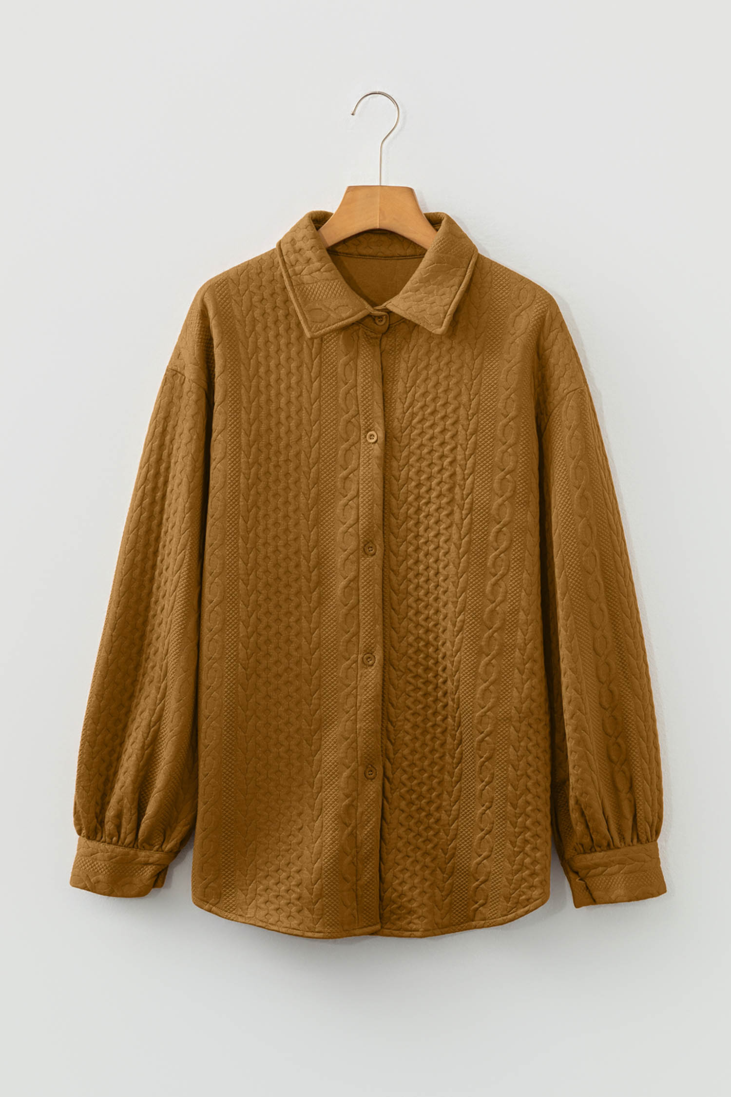 Sepia Rose Cable Texture Puff Sleeve Loose Shacket