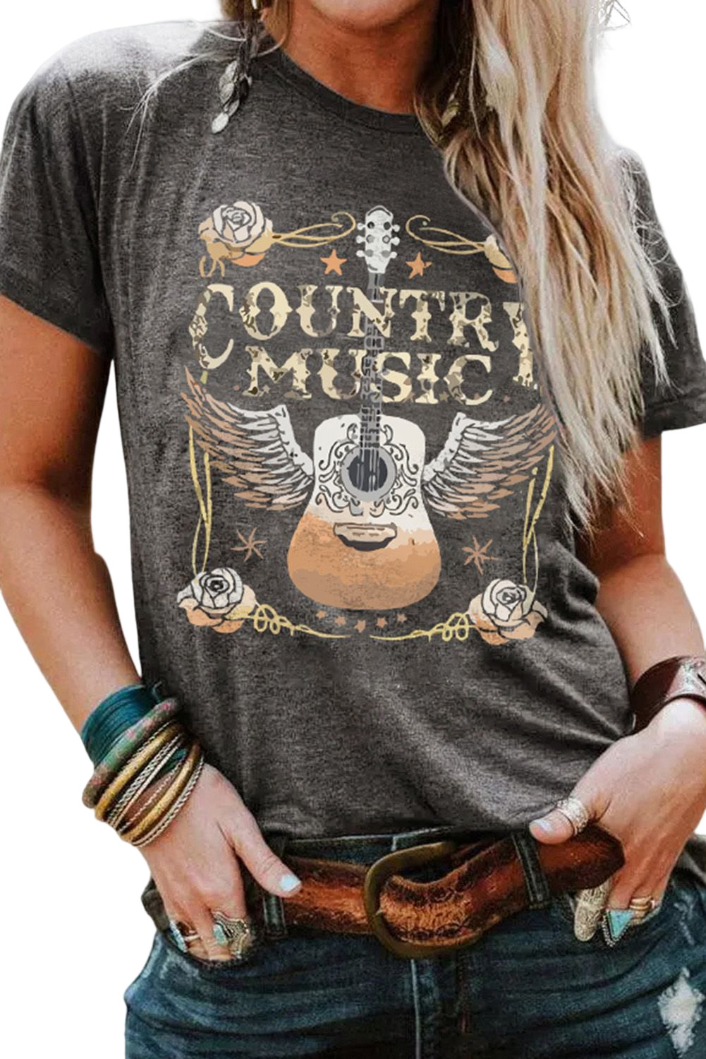 Black Western MAMA Leopard Lightning Graphic Tee