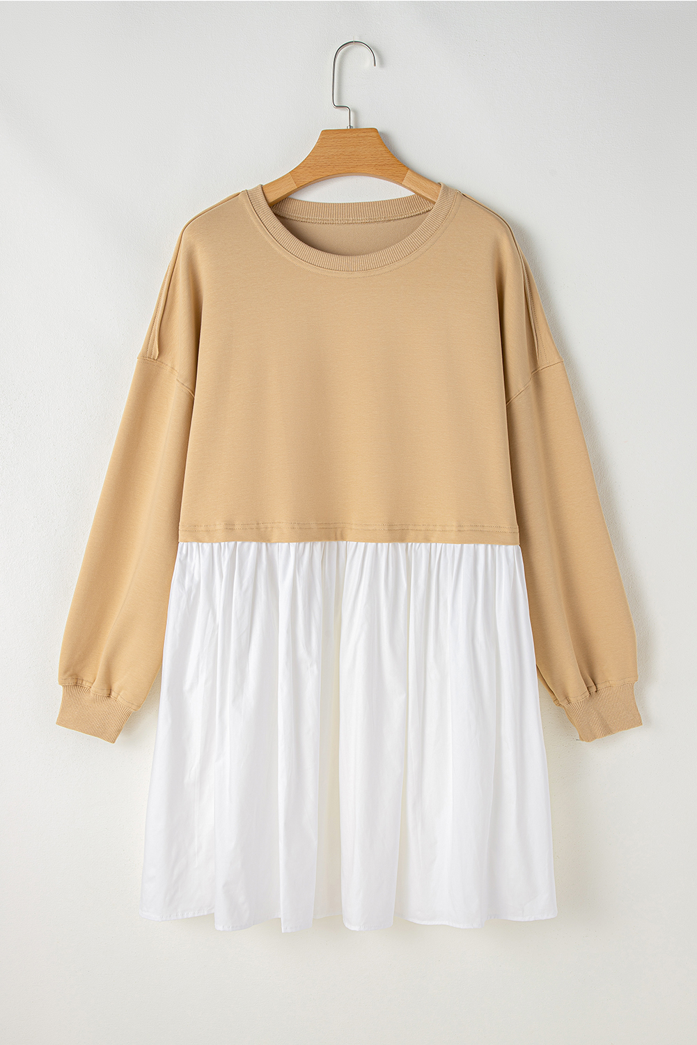Pale Khaki Sweatshirt Poplin Mini Dress