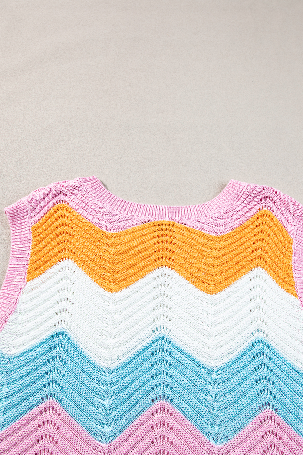 Multicolour Wavy Striped Print Textured Knit Sleeveless Sweater Top