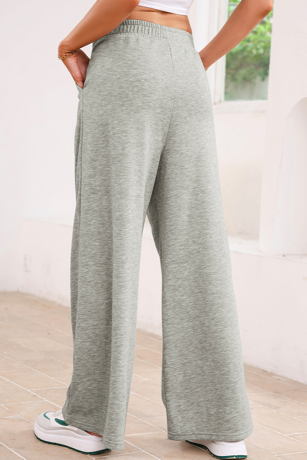 Burgundy Tied Elastic High Waist Pleated Detail Solid Sweatpants