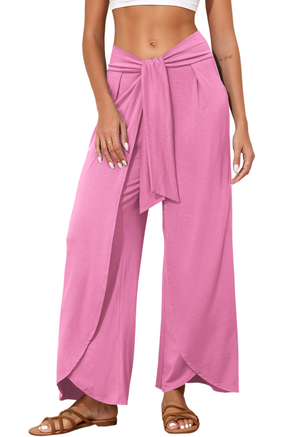 Medium Grey Knotted Drop Waist Split Leg Relaxed Pants