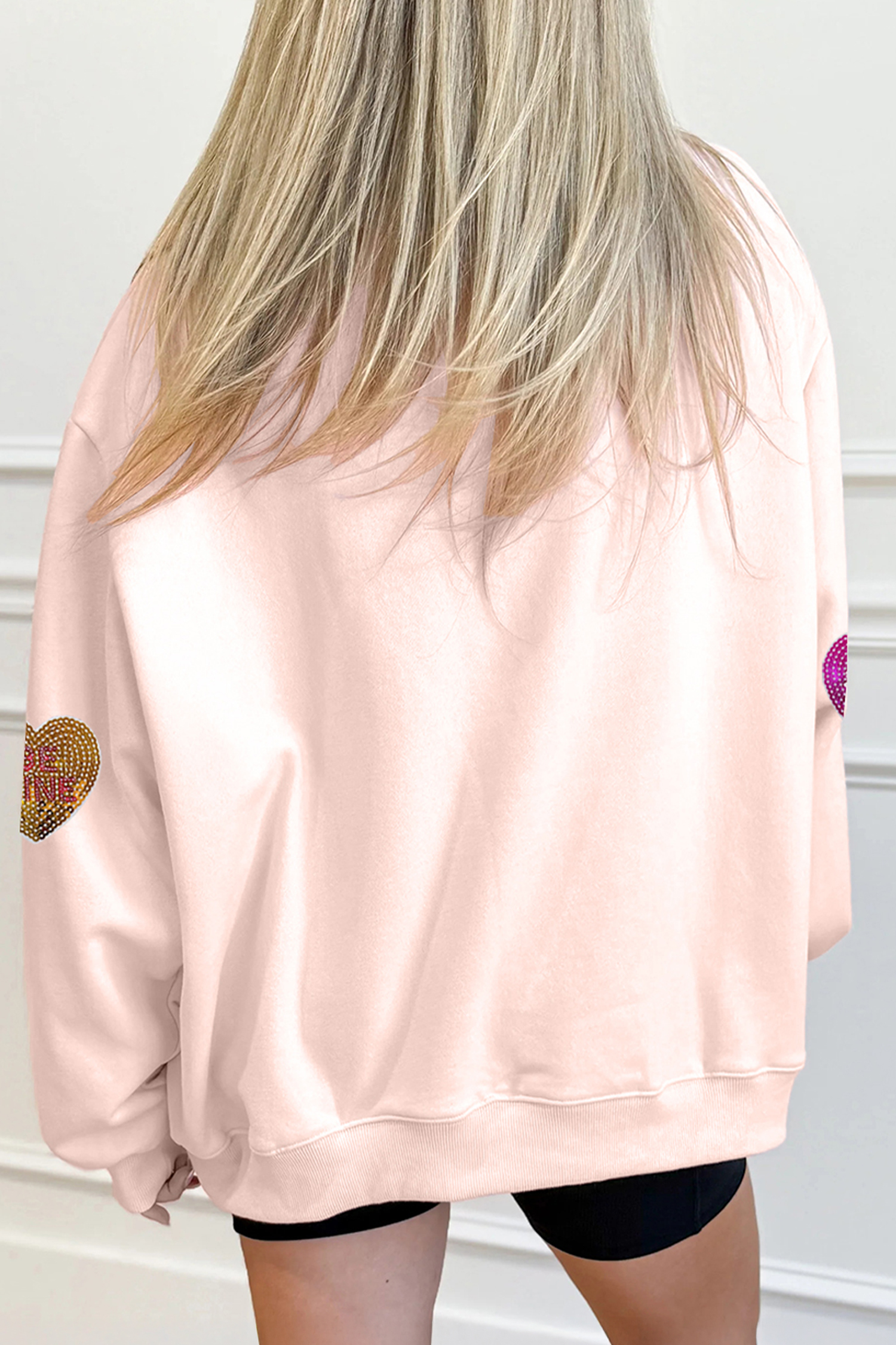 Apricot Pink Cowgirl Element Embroidered Detail Mock Neck Sweatshirt