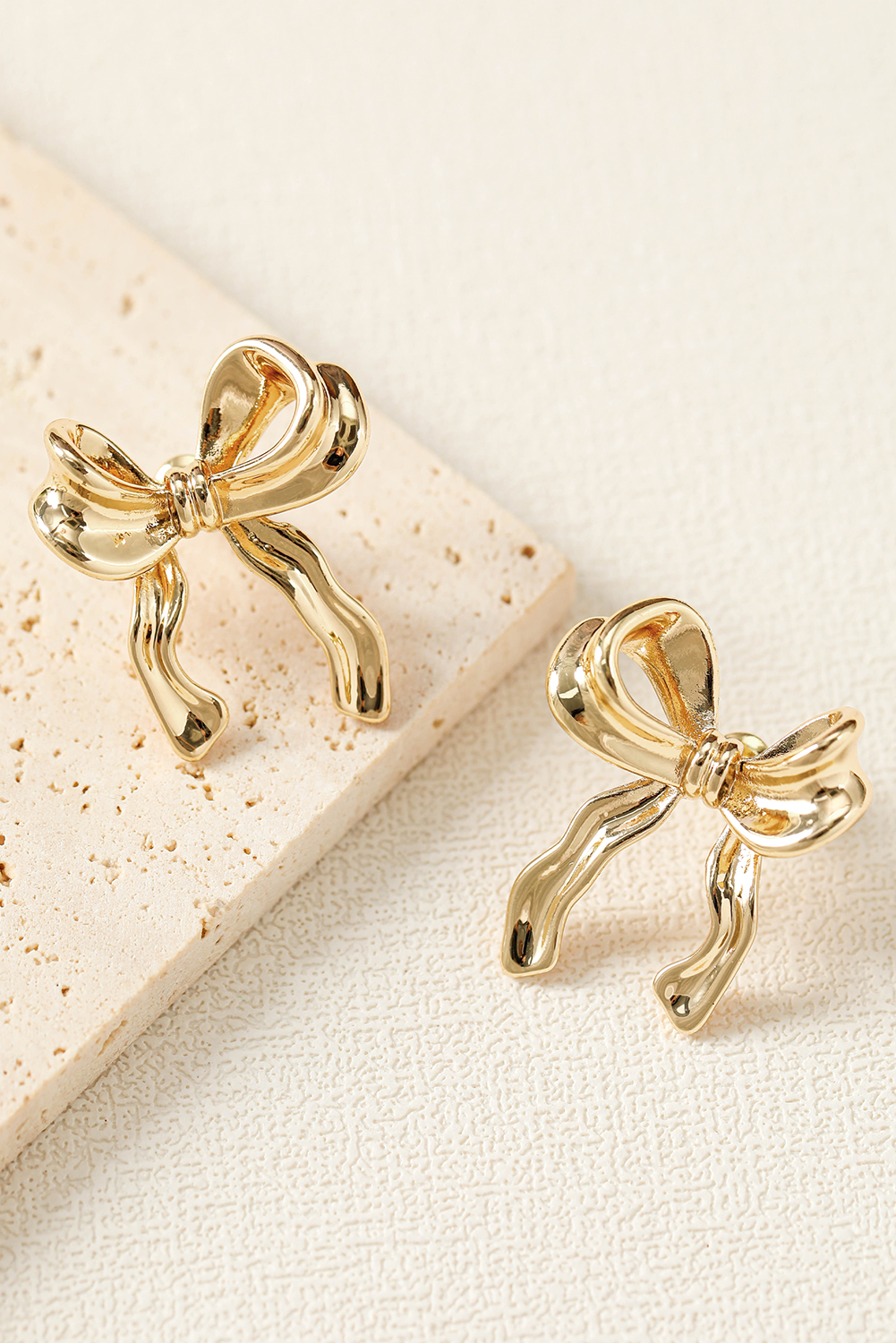 Gold Elegant Bow Design Plated Studded Earrings