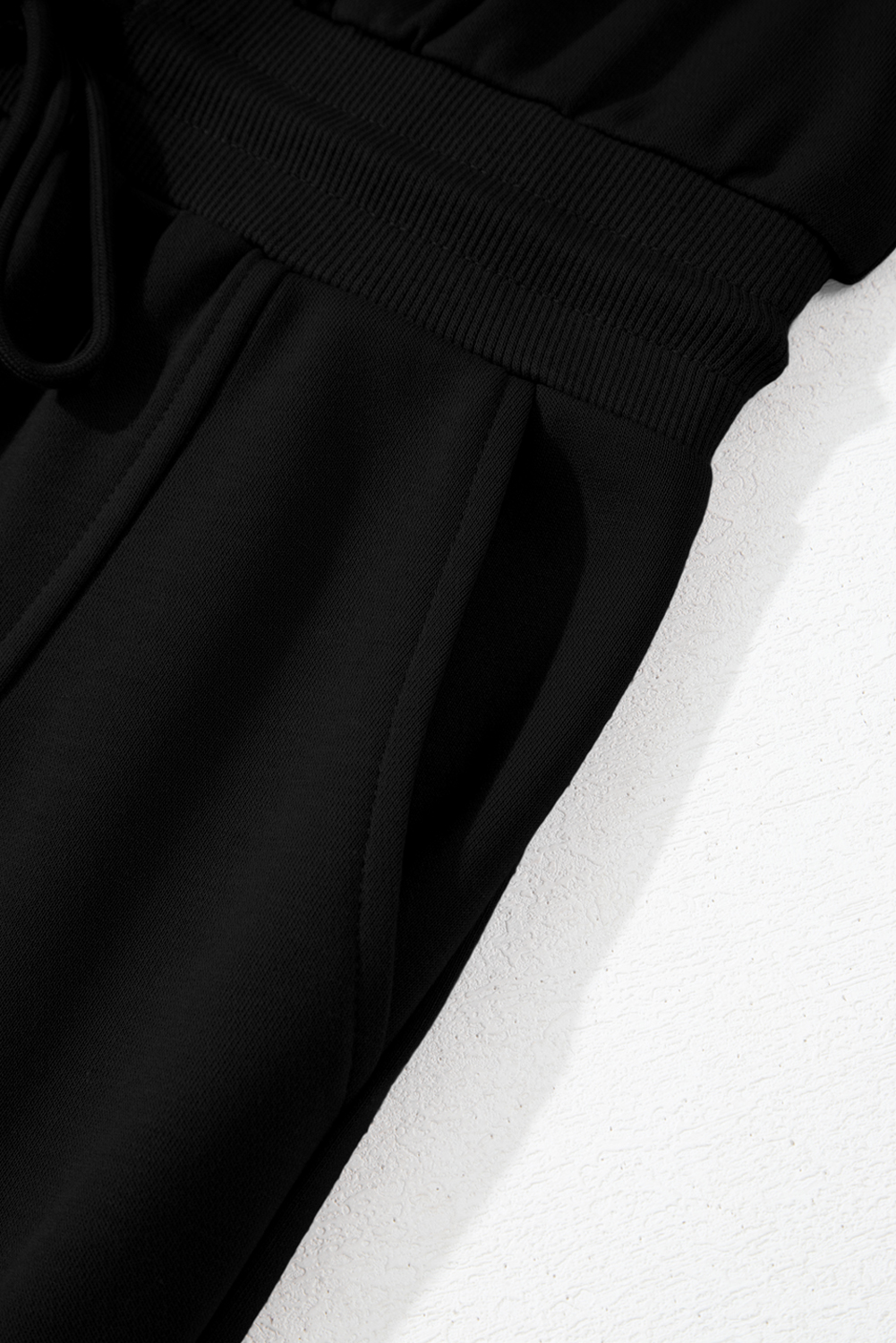 Black French Terry Zipped Collar Sleeveless Drawstring Waist Mini Dress