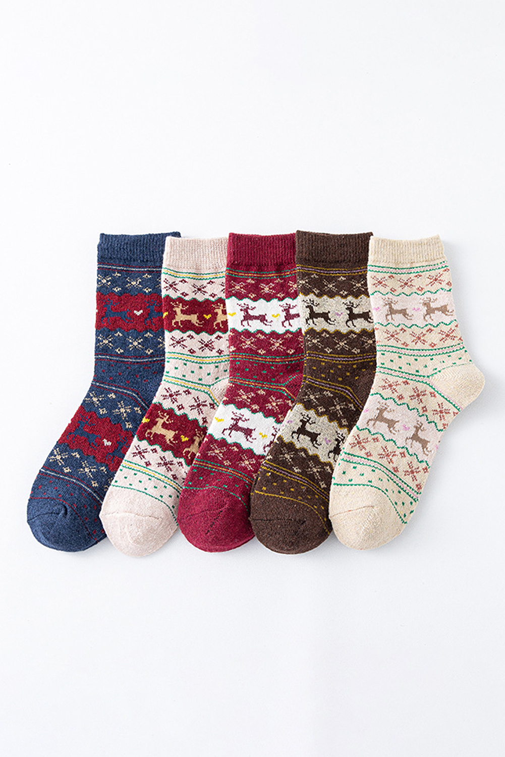 Parchment 5 Pairs Christmas Fashion Reindeer Geometric Print Socks in A Box