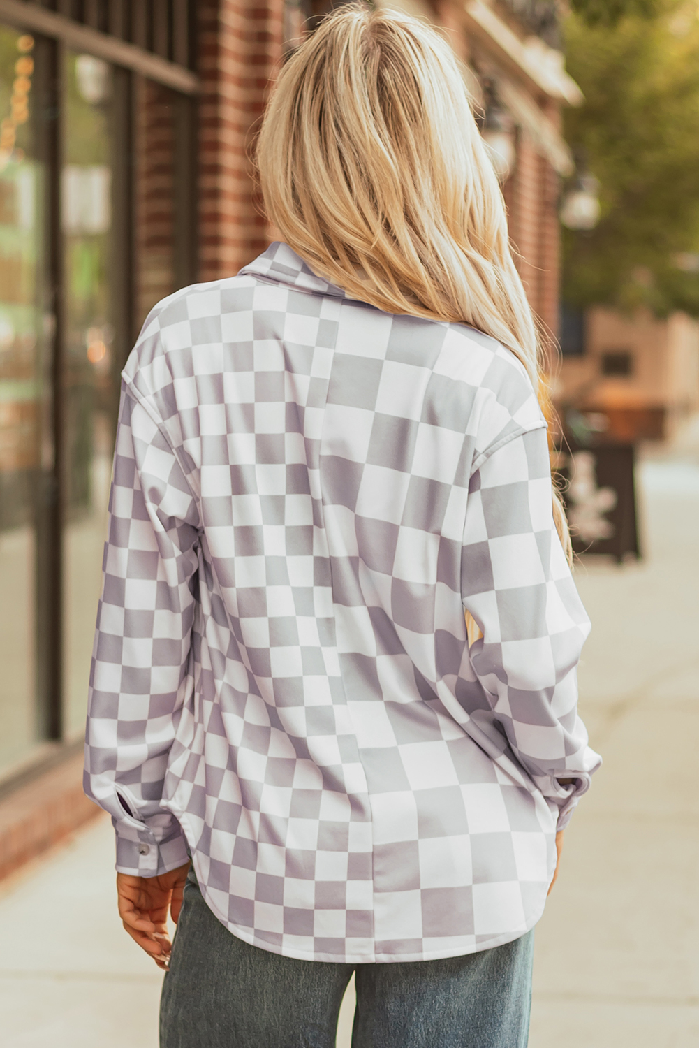 Khaki Checkerboard Flap Pocket Button Front Shacket