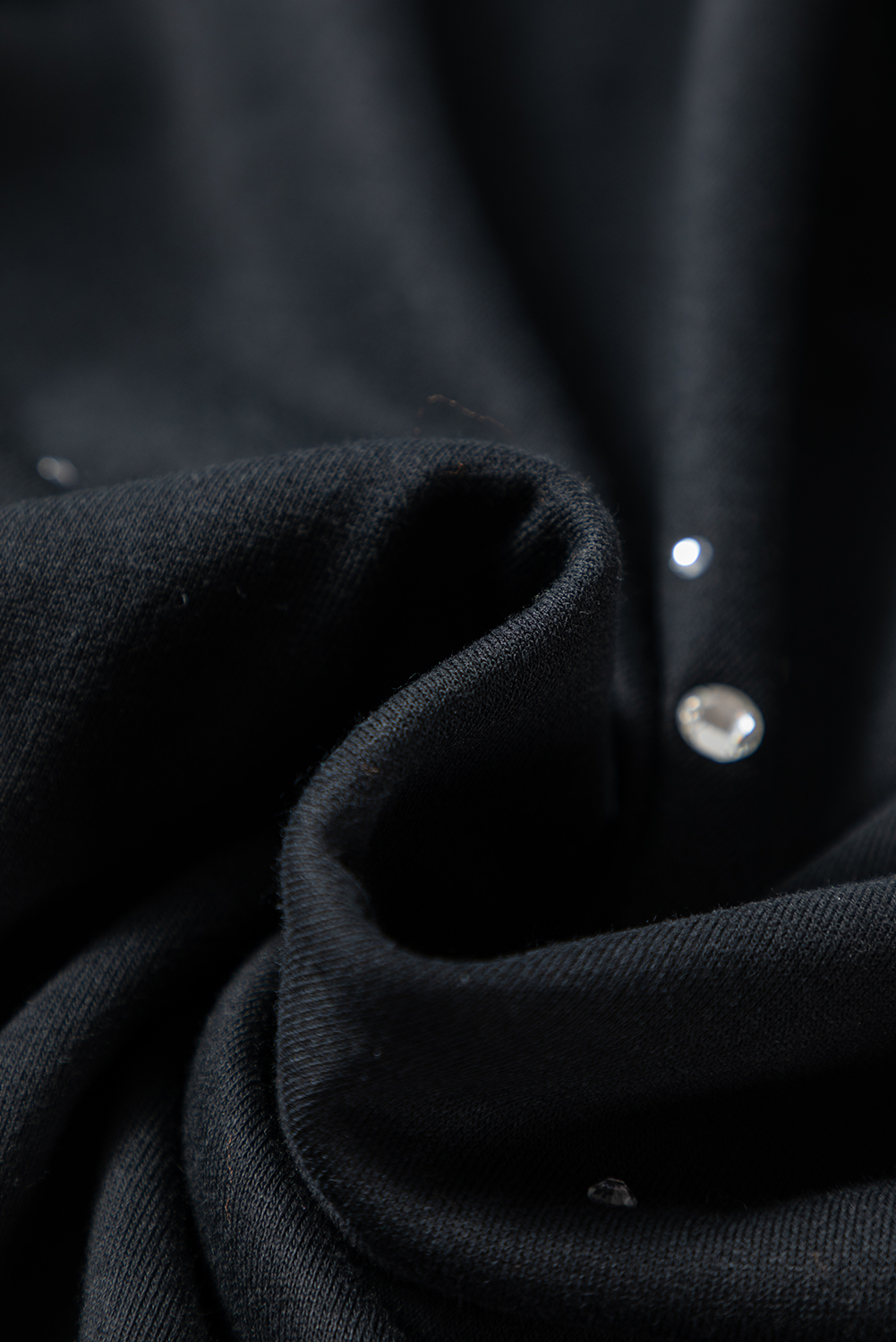 Black Rhinestone Embellished Drop Shoulder Ribbed Cuffs Wholesale Sweatshirt