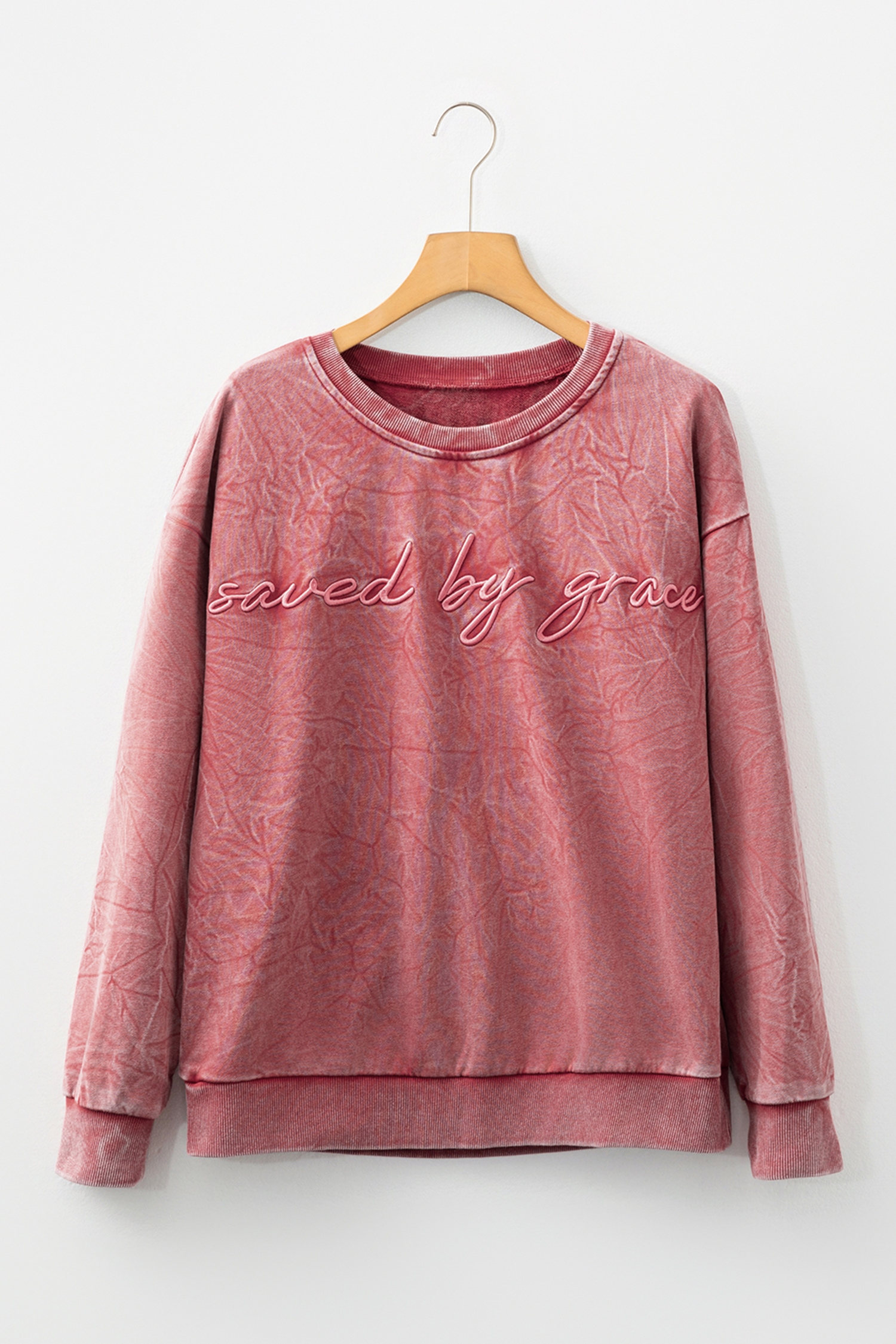 DUNE saved by grace Letter Embroidery Mineral Wash Loose Sweatshirt