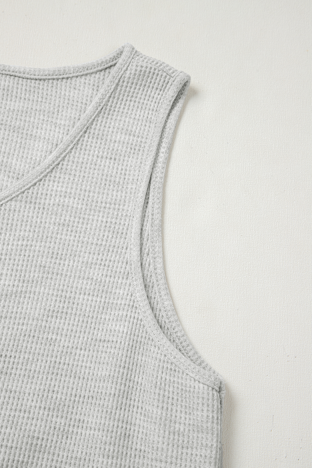 Light Grey Waffle Knit Sleeveless Buttoned Front Drawstring Elastic Waistband Romper