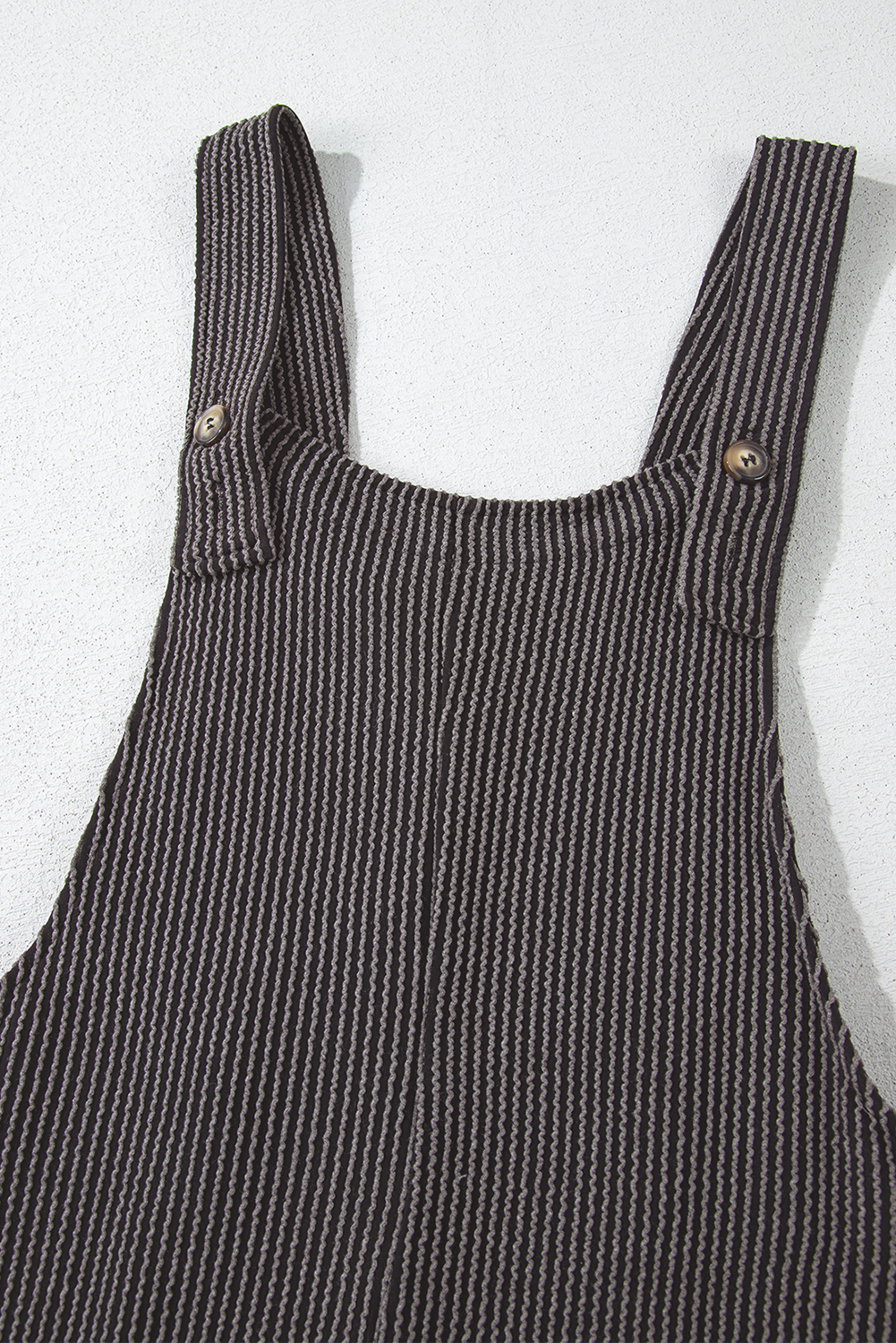 Dark Grey Ribbed Knit Patched Pocket Wide Leg Overalls