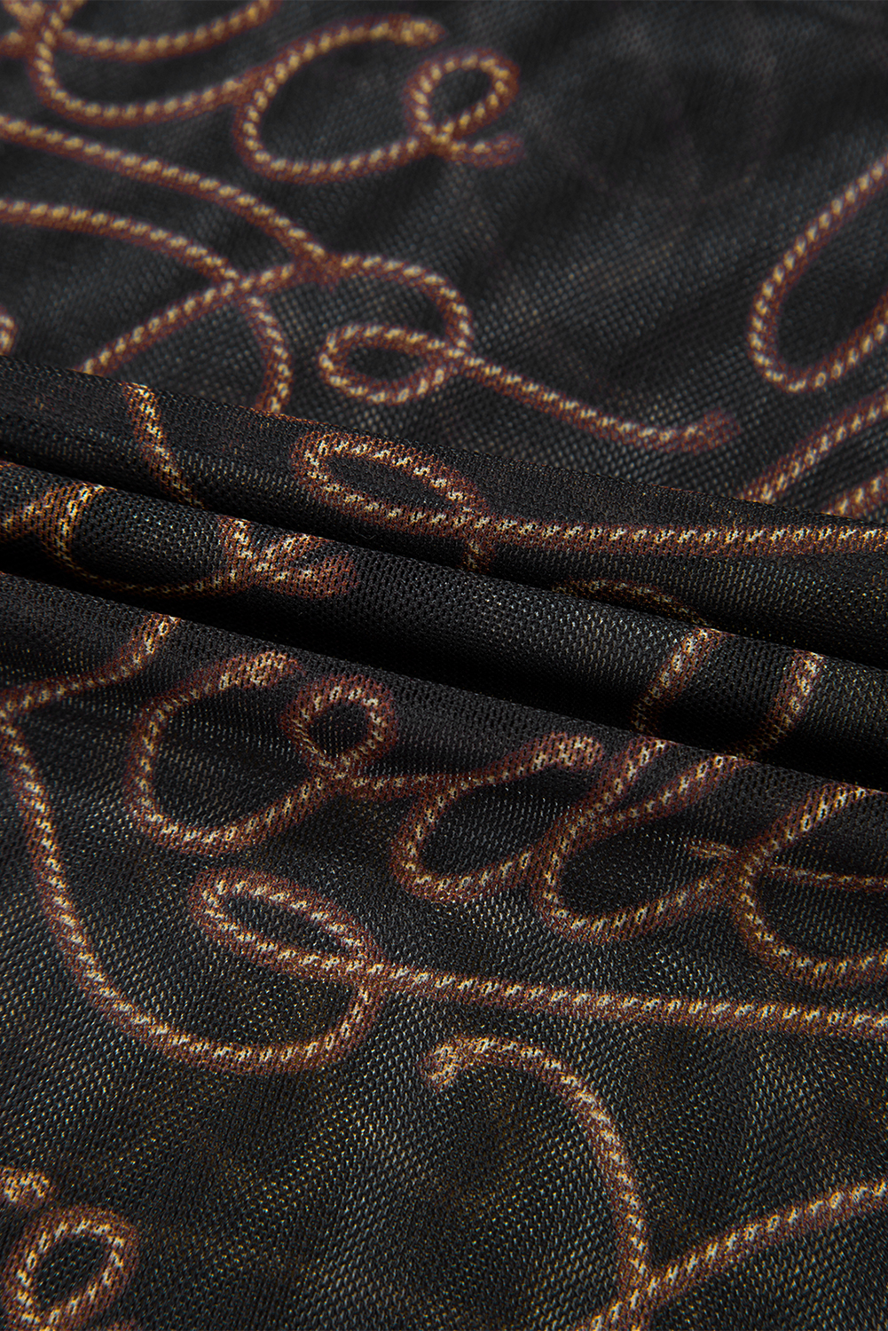 Brown Rodeo Print Round Neck Slim Fit Mesh T Shirt