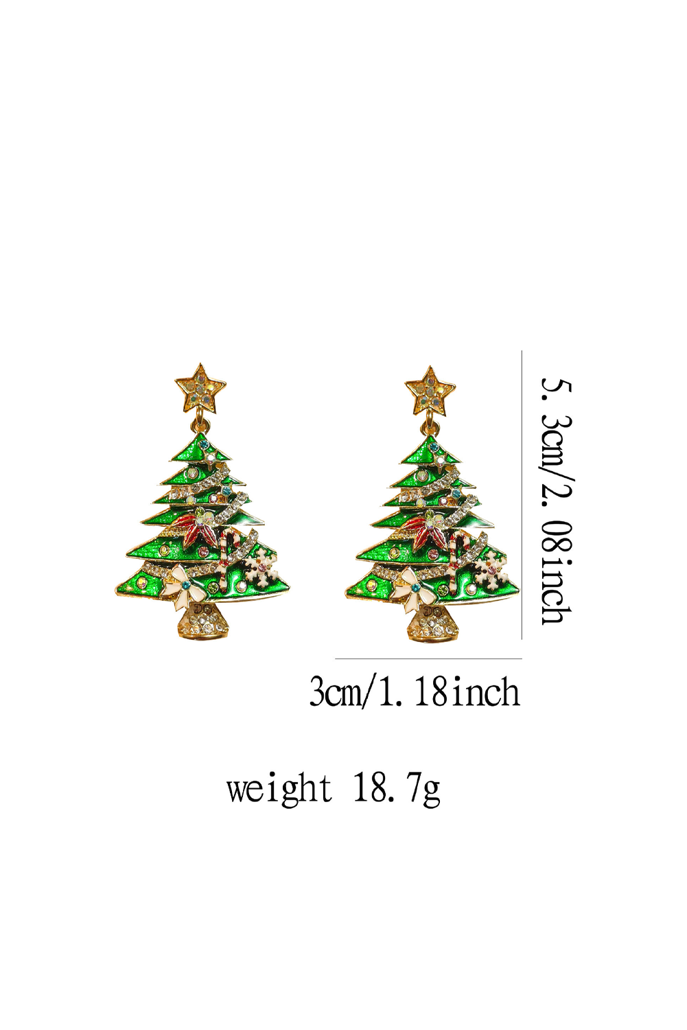 Bright Green Rhinestone Embellished Star Christmas Tree Earrings