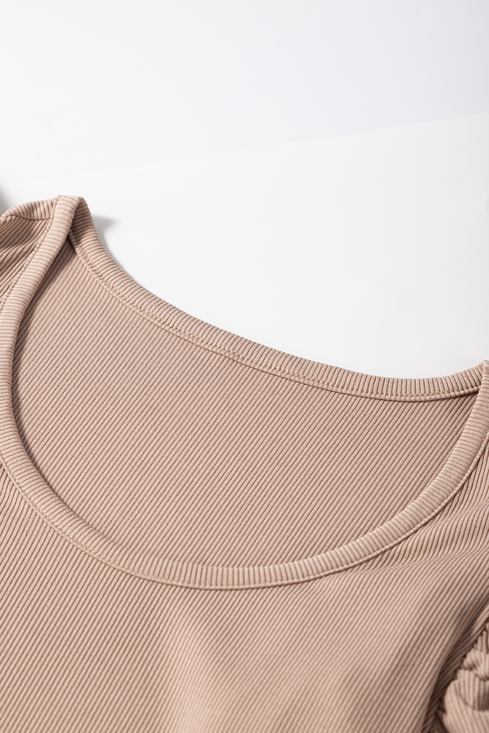 Smoke Gray Ribbed Knit Ruffled Shoulder Slim Fit Tank Top