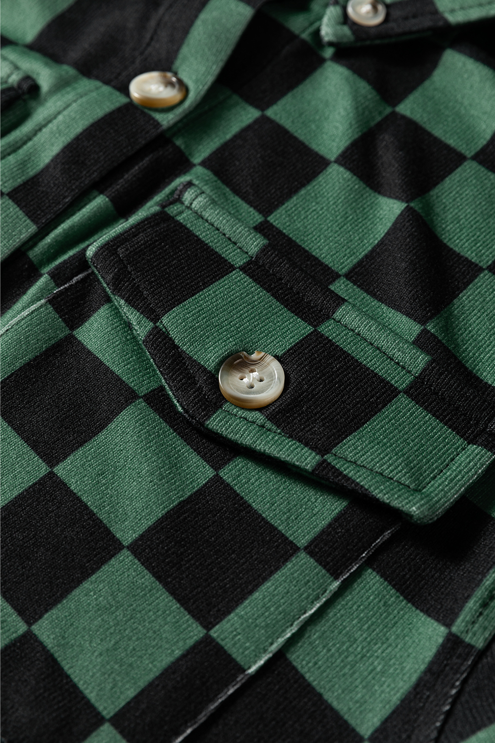 Khaki Checkerboard Flap Pocket Button Front Shacket