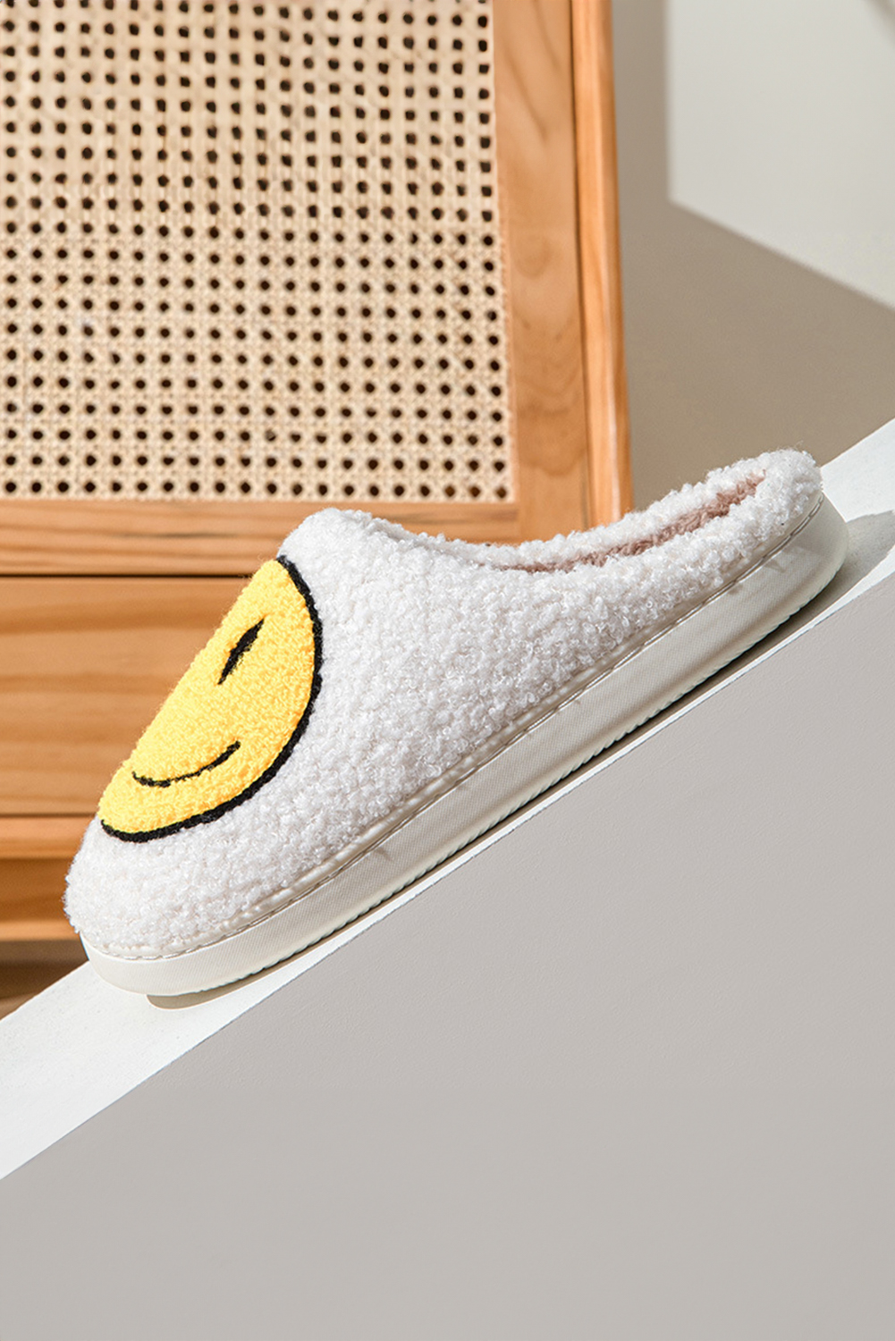 Pink Smile Face Print Non-slip Plush Slippers