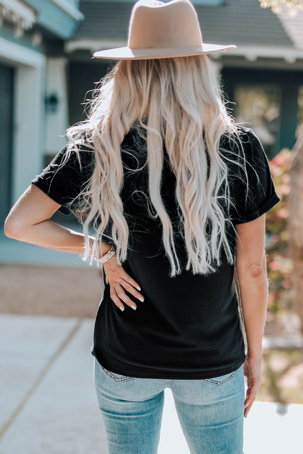 Gray Blooming USA Flag Print Casual T Shirt