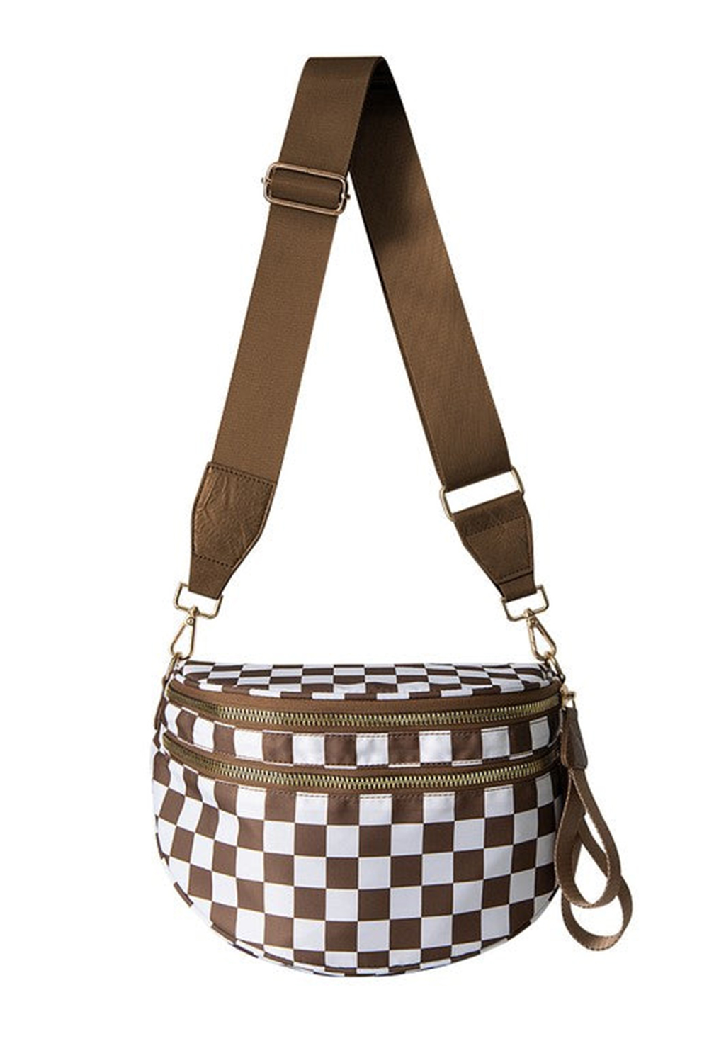 Jungle Green Double Zip Crescent Shape Adjustable Sling Bag