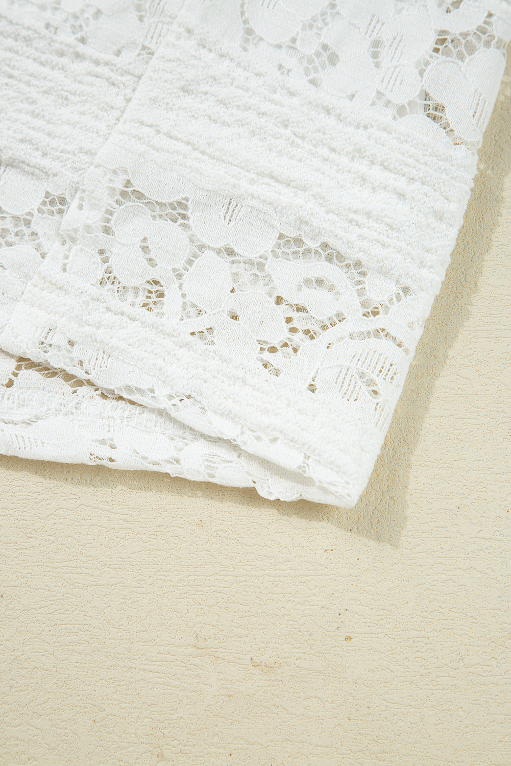 White Lace Crochet Round Neck Puff Sleeve Shift Mini Dress