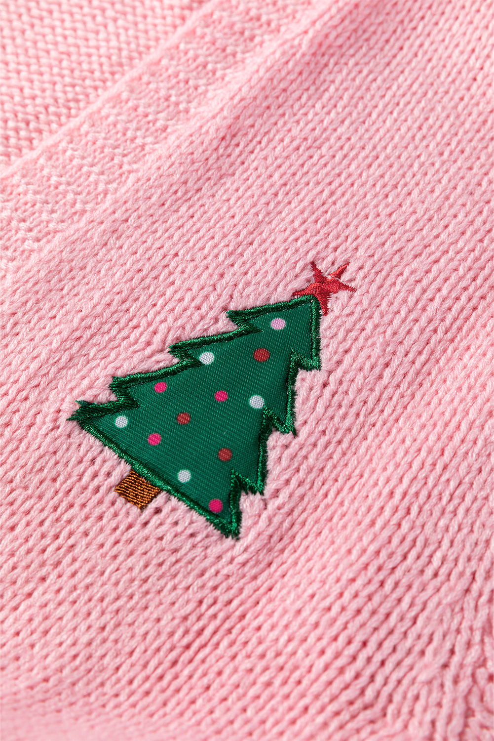 Light Pink Christmas Tree Print Open Front Drop Shoulder Midi Cardigan