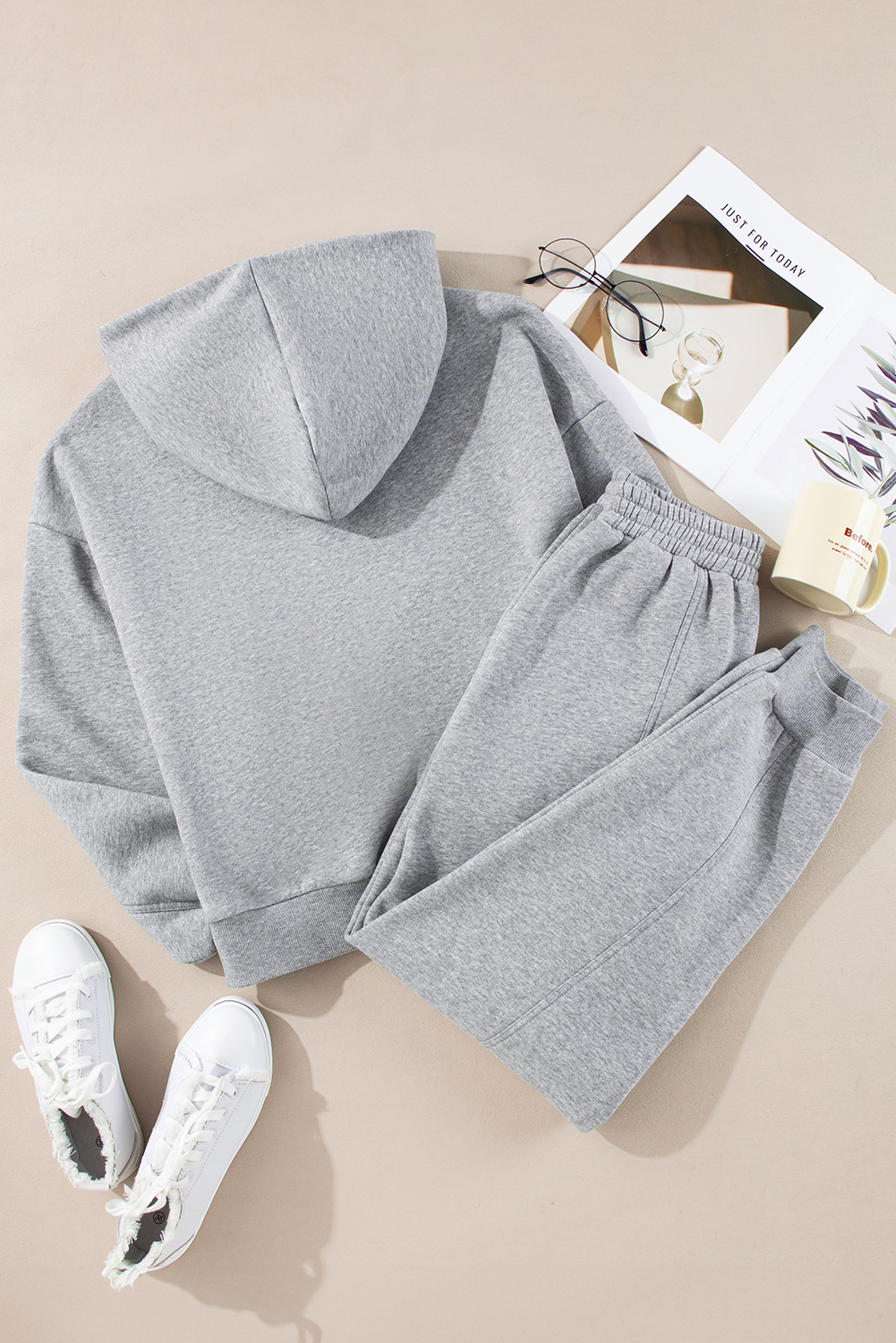 Navy Blue Solid Exposed Seams Hoodie and Joggers Activewear Set