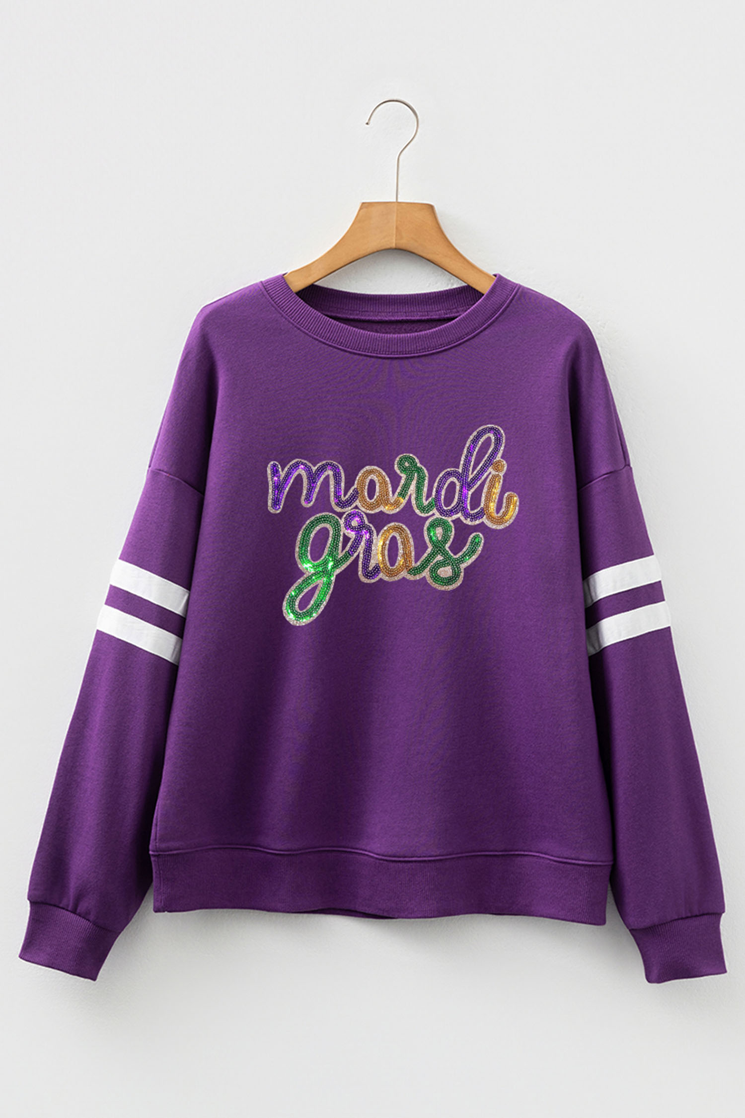 Black Sequin Mardi Crown Dropped Shoulder Varsity Sweatshirt