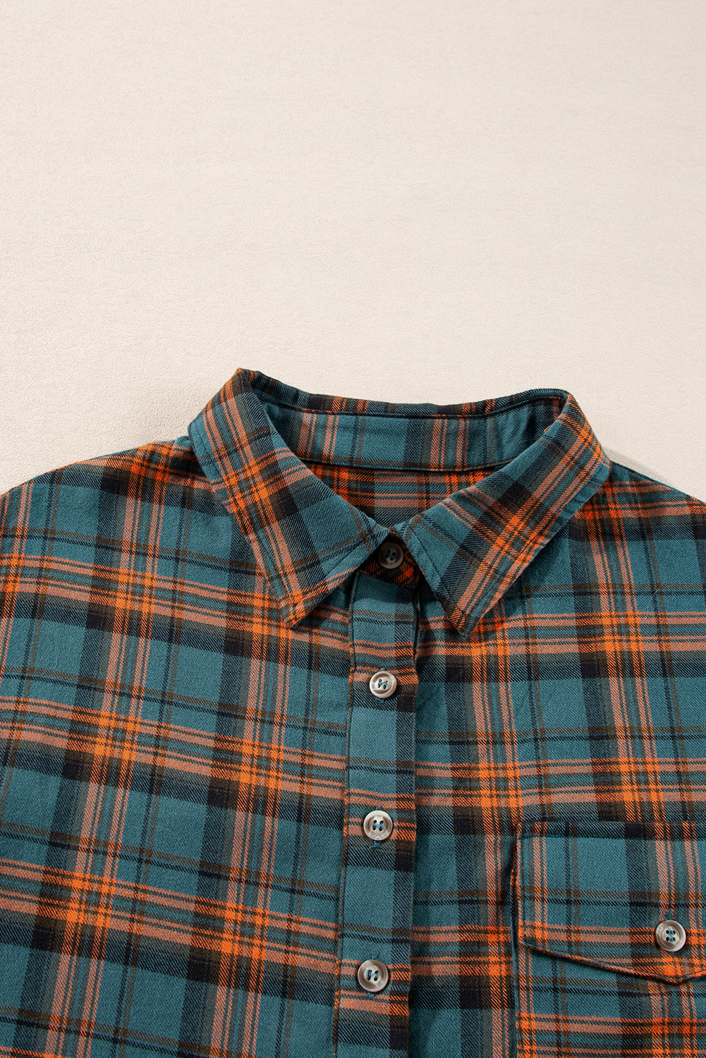 Red Plaid Long Sleeeve Side Split Distressed Hem Shirt