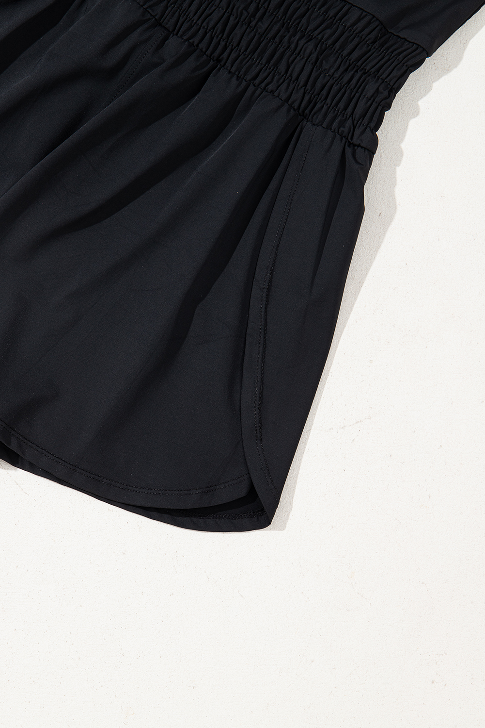 Black Plain Sleeveless Loop Drawstring Cinched Waist Romper
