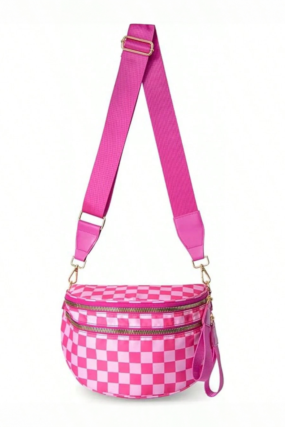 Jungle Green Double Zip Crescent Shape Adjustable Sling Bag