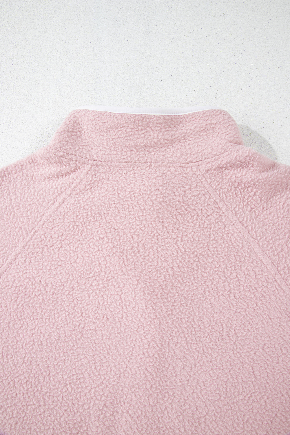 Fushia Stand Neck Half Button Zip Pocket Plush Sweatshirt
